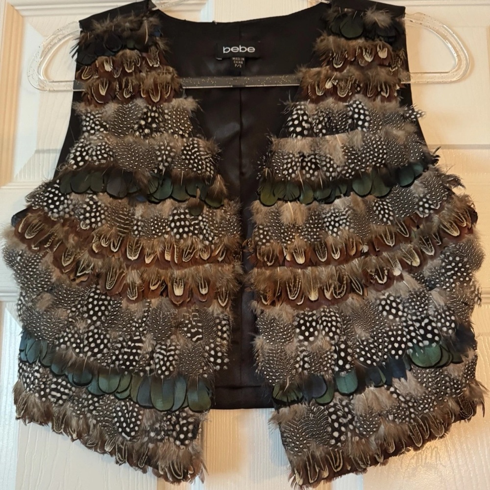Bebe Multicolored Feathered Vest